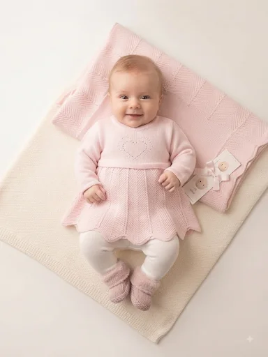 Vestido infantil de tricô rosa
